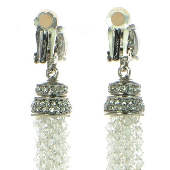 Oscar de la Renta Crystal Tassel Drop Clip Earrings - Picture 4 of 11